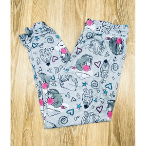 Disney Eeyore Flannel PJs Pajama Bottom M 8/10 Purple Lounge‎ Clouds Hearts